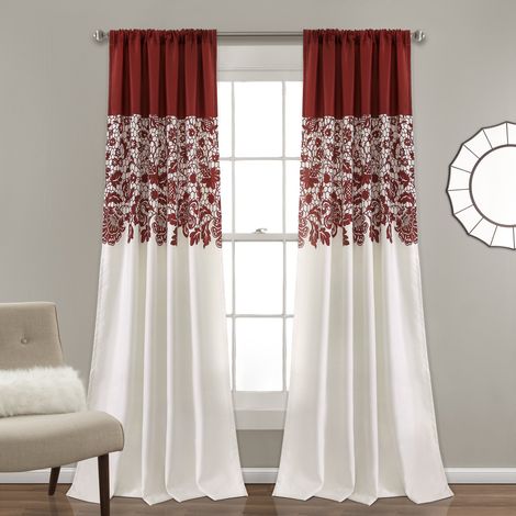 Lot de 2 Rideaux occultants à imprimé de Jardin pour Salon, Salle à Manger, Chambre à Coucher (241,3 x 132,1 cm, 241,3 x 132,1 cm, Rouge (1/5)