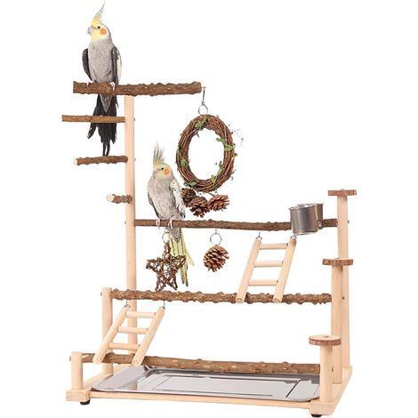 Jouets pour Perroquets et Perruches, Perchoir à Oiseaux, Accessoires pour Cage avec un Plateau, 2 Mangeoires, Échelles et des Balançoires, Grand Aire de Jeux pour Perruche Calopsitte Conure (1/5)