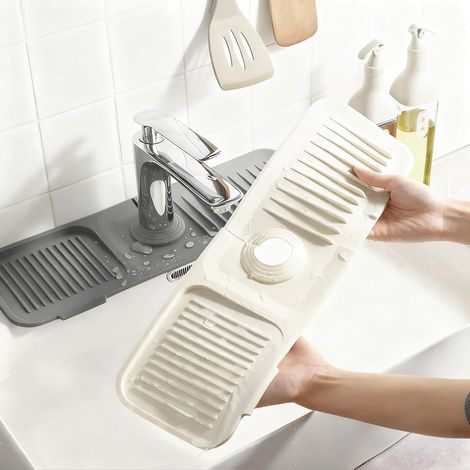 2 Pieces 37 x 10 cm Silicone Tap Mat Cuttable Grey Beige (1/5)