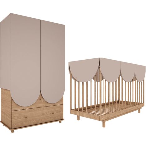Cuna evolutiva de 70x140 y armario de 2 puertas y 2 cajones Wood Luck Bloom Cachemira y Madera (1/5)