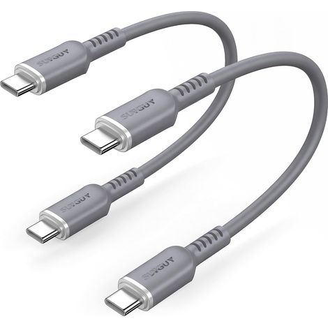 100W Câble USB C vers USB C 0.3m 2pièces, 5A Type C Charge Rapide Câble USB-C en Silicone Compatible avec iPhone 17/16/15 Pro Max, Galaxy S26/S25, MacBook, iPad, Google Pixel, Xiaomi-Gris (1/5)