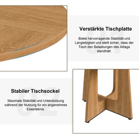 Ensemble de salle à manger rond modulaire avec 1 table Ø 120 cm MDF et 2 chaises en chêne massif naturel (1/5)