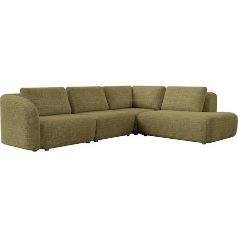 MERYA - Canapé d'angle modulable en tissu vert olive - Angle droit (1/4)