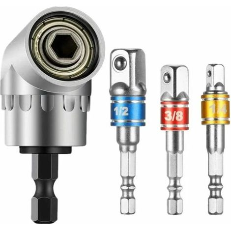 1pc Foret à Angle Droit et 3pcs Adaptateur Douille 1/23/81/4 Kit Renvoi d'angle Visseuse de 105 Degrés Magnétique Changement Rapide Perceuse Electrique Acce (1/5)