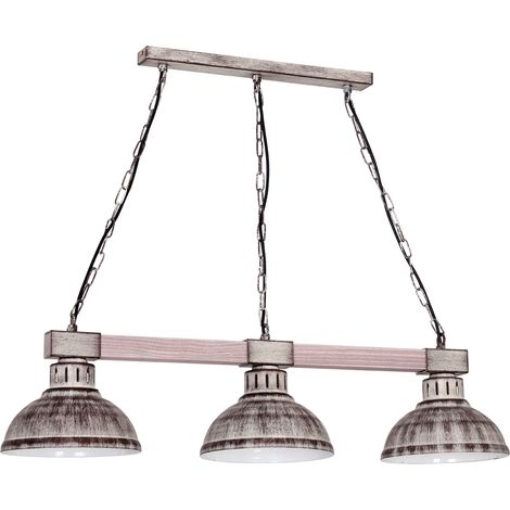 Suspension loft grise 3 abat-jour bois E27 Luminex