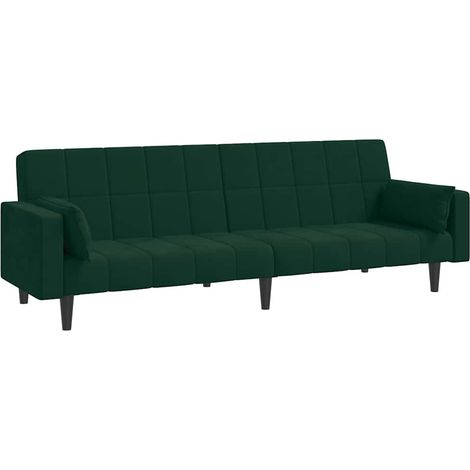 Canapé  Sofa-lit à 2 places avec deux oreillers Vert foncé Velours