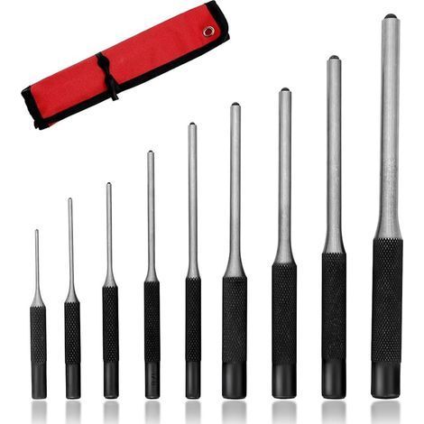 Ensemble de 9 poinçons à goupilles de 1,5 à 8 mm en acier 40CR-V pour le travail du bois, du plastique, du cuir et des bijoux (avec sac de rangement) (1/5)