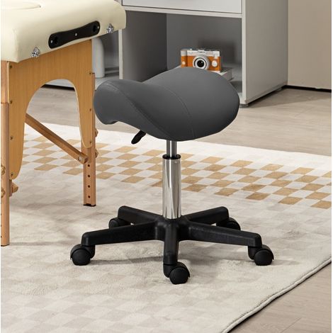 Tabouret à roulettes 48x47x45-59 cm gris en simili cuir réglable et pivotant 360° (1/4)