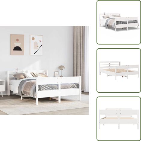 Letto in legno - vidaXL Letto senza Materasso Bianco 120x200 cm Legno Massello di Pino - Letto con ripiani