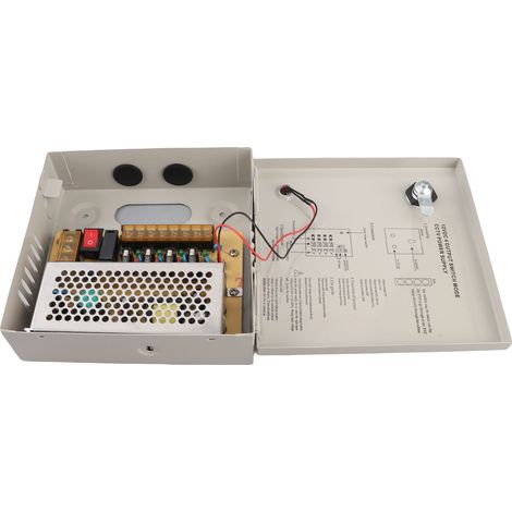Boîte d'alimentation CCTV, jonction de Distribution d'alimentation électrique 12V, 4 canaux, fusible 5A, 110V 220V, avec verrouillage de prise AC en métal (1/5)