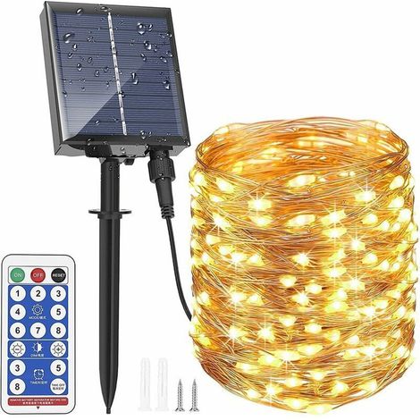 Éclairage solaire extérieur, 30 m, 300 LED, télécommande avec 8 lampes - AquaForge (1/5)