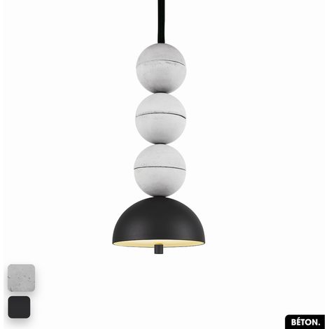 Lampe de suspension en béton - BOSFOR CONCRETE BLANC - NOIR 3 BALLES LED 14W (1/2)