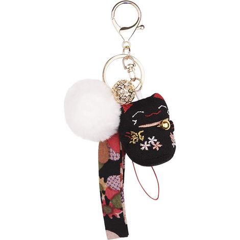 Porte-clés mignon chat chanceux avec porte-clés pour téléphone portable Pom Pom Ball, (1/3)