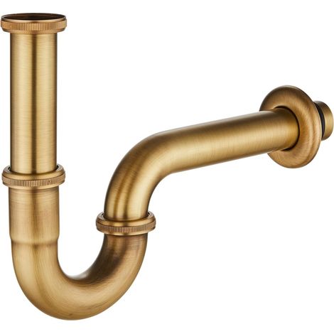 Siphon en acier inoxydable P-Trap 1 1/4" x 32 mm universel pour lavabo et bassine de salle de bain, hauteur réglable, piège anti-odeurs, finition bronzée brossée (1/5)
