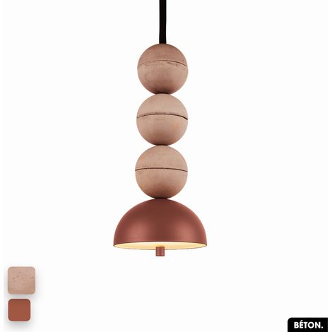 Lampe de suspension en béton - BOSFOR CONCRETE ROSE - TERRE ROUGE 3 BALLES LED 14W (1/2)
