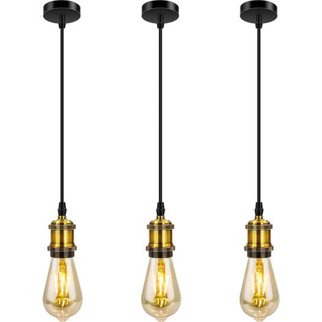 ZOLGINAH 3 piezas de lámpara colgante de metal industrial, lámpara colgante vintage E27 con cable ajustable, iluminación de techo para isla de cocina, bar, cafetería (bronce) (1/5)
