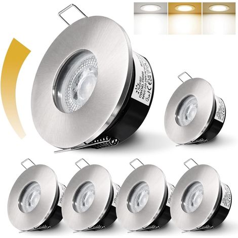 Spot LED Encastrable Dimmable 68mm, 5W IP65 Spots Encastré Blanc Chaud 3000K Blanc Neutre 4000K Blanc Froid 6000K Spot de Plafond pour Salle de Bain Salon Cuisine, Nickel, Lot de 6 (1/5)