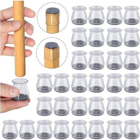 Linghhang – Lot de 32 protections pieds de chaise en silicone – Taille petit (23-32 mm) – Patins transparents pour sols durs – Glisse silencieuse (1/5)