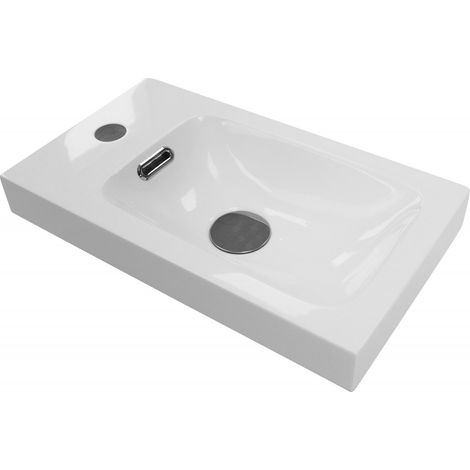 Mob-In – Vasque à encastrer en résine 41,5 cm – Hauteur 5 cm – Profondeur 23,5 cm – Plage de robinetterie réversible – Pour petits espaces (1/4)