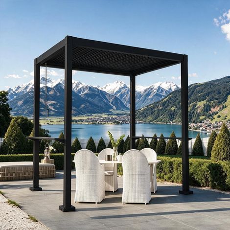 WDWRITTI 2,4x1,8m Grillpavillon Gartenpavillon Metall Pergola Pavillon mit lamellendach Terrassenüberdachung für Terrasse, Deck & Garten, Anthrazit (1/5)