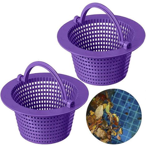 Deux paniers d'écumage de piscine avec poignées pour retirer les feuilles mortes panier de rechange pour filtre de piscine pour le nettoyage de la piscine violet. (1/5)