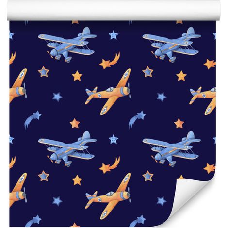 Retro-Flugzeuge mit Sternen-Tapete für Wohn- und Schlafzimmer, 50 x 1000 cm (1/5)