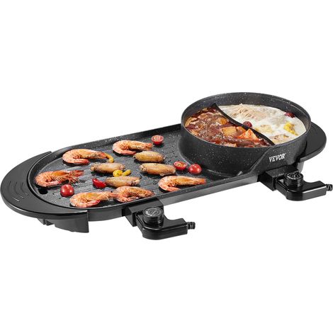 VEVOR Appareil a Fondue Chinoise Shabu Shabu avec Gril 2-en-1, Grill Electrique sans Fumee 2200 W, avec Marmite Antiadhesive et Double Controle de Temperature Separe, pour 1 a 6 Personnes en Famille