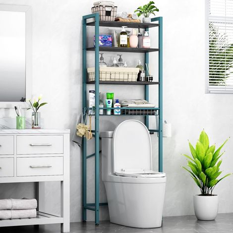 Étagère de Toilette Multifonctionnelle Ajustable à 4 Niveaux avec Panier pour Salle de Bain et Toilettes, Gain de Place, Facile à Assembler (Vert Sapin) (1/5)