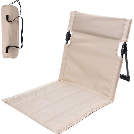Tapis de plage pliable avec dossier réglable, Chaise longue pliable, Léger avec sangle de transport et sac, Chaise longue de plage pliable, Beige (1/5)