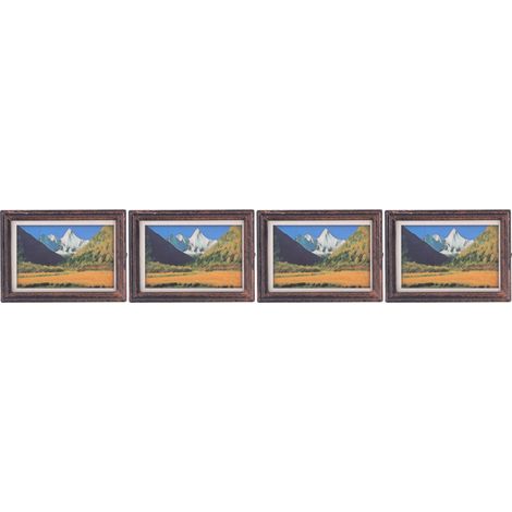 Lot de 4 cadres photo miniature 1:12 pour maison de poupée, décoration intérieure avec peinture à l'huile simulée, style 2 (1/5)