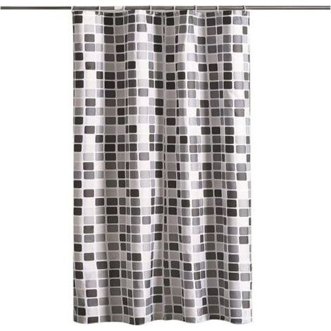 Rideau Douche, Noir et Blanc Rideau Douche, Mosaïque Rideau Douche, 8 Crochets, pour Salles de Bains, Toilettes (120 x180 cm, Mosaïque) (1/4)