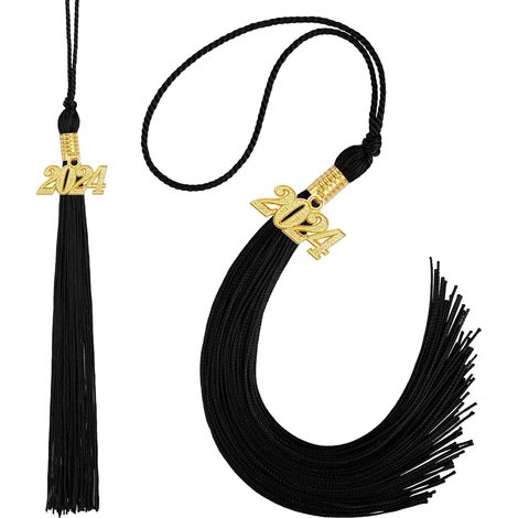 Lot de 2 pompons de remise de diplômes, pompon de chapeau de remise de diplômes, pompon avec breloques dorées 2024, décorations de pompon et de chapeau de remise de diplômes pour la remise de diplômes