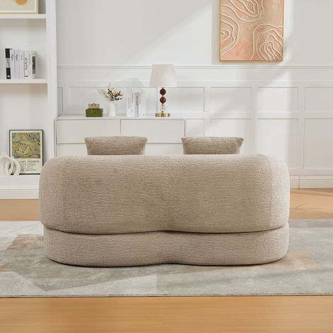 Canapé convertible 2 places en chenille, canapé-lit pliable avec coussins, assise confortable, mousse haute résilience, structure robuste – Beige (1/5)