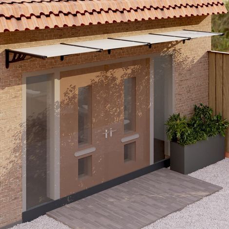 Auvent de porte, Marquise auvent de porte, Abri banne entrée protection Noir et transparent 396x90 cm Polycarbonate LKOWF65355 (1/5)