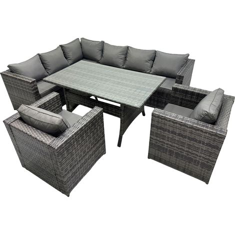 Fimous Outdoor PE Rattan Sofa Set with Dining Table Patio Garden Furniture Sets with 2 Chairs Dark Grey Mixed (1/5)