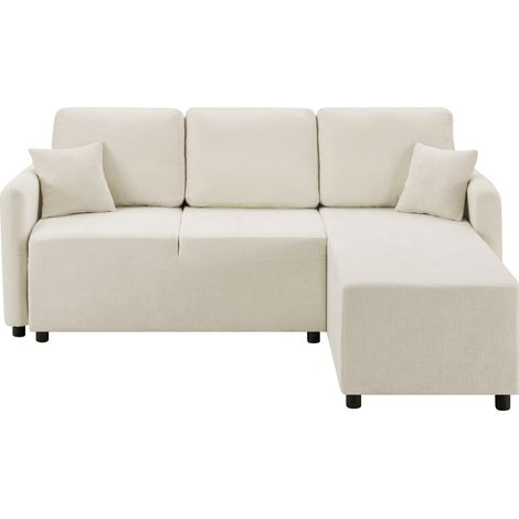 L-förmiges 3-Sitzer-Ecksofa aus hellbeigem Chenille mit 2 Kissen MODENUIT (1/5)