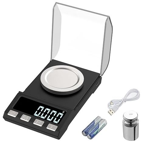 USB Rechargeable 100g/0.1g Precision Milligram Scales Pocket Scales Jewellery Scales, Kitchen Scales Apply to Weighing Powder, Jewellery, Gold Pocket with Calibration Weight (1/5)