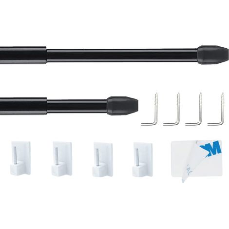 2 Pièce Barres de Vitrage Extensible Tringle Rideau Sans Percage Réglable Tringle a Rideau pour Fenetre Pvc pour rideaux en Maille et de Crochets Rideau Adhésive,Noir(40-70CM) (1/5)