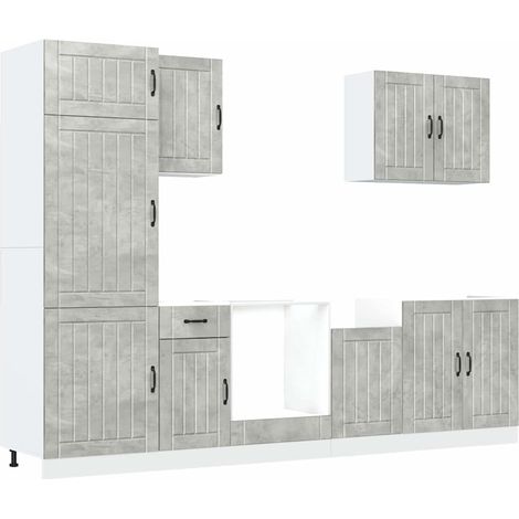 Mueble cocina Lucca gris hormigón 7 pzas madera contrachapada vidaXL (1/5)