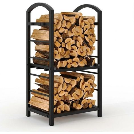 Porte-bois en métal noir Support en bois solide pour cheminée et rangement dans le jardin (1/5)