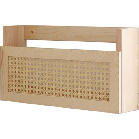 Porte-revues mural en bois avec porte-dossiers suspendus en rotin, bibliothèque en rotin, organiseur de courrier en bois