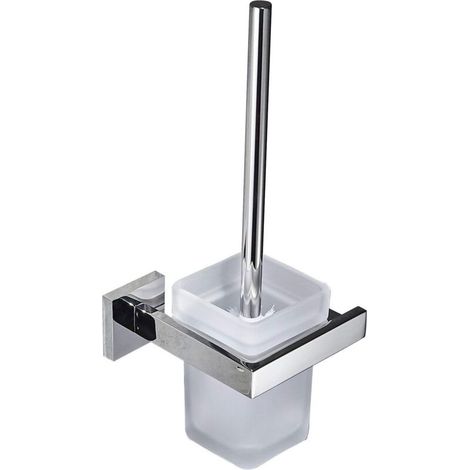 Porte Brosse Toilette Support Mural, Brosse WC pour Toilette en INOX et Verre, Chromé Miroir Poli (1/5)