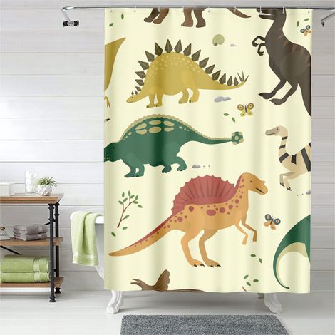 Rideau de douche motif dinosaure forêt tropicale, rideau imperméable, 90x180 cm (1/5)