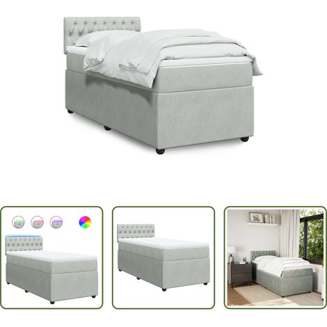 vidaXL Surmatelas - Sommier à lattes de lit et matelas Gris clair 90x190 cm Velours (1/5)