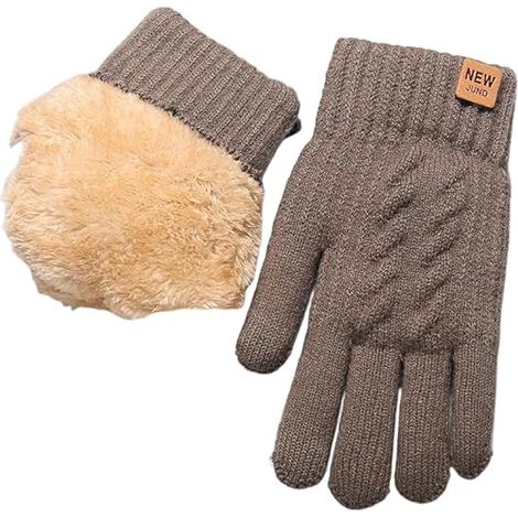Guantes de invierno compatibles con pantallas táctiles, guantes cálidos de lana tejida, color caqui, 1 par.
