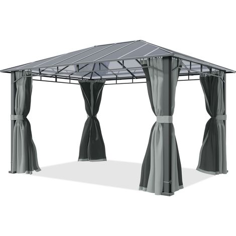 TOOLPORT Gartenpavillon 3x4 m Alu-Rahmen, Polycarbonat Dach ca. 8mm, grau - mit Seitenteilen und Moskitonetzen (1/5)