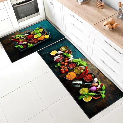 Lot de 2 Tapis de cuisine, Antidérapant, Absorbant, Lavable, Pour couloir et salle de bain (1/5)