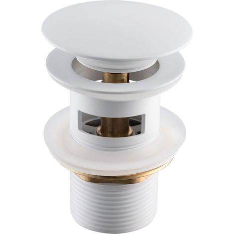 Bonde de lavabo en laiton Click-Clack modèle A universelle pour lavabo 1/4 de pouce avec trop-plein blanche