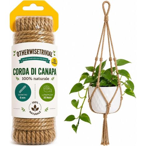 Corde de chanvre 100 % naturel, ficelle multi-usages pour jardinage, décoration, macramé et bricolage, disponible en 4 mm, 6 mm, 8 mm (6 mm x 10 m) (1/5)