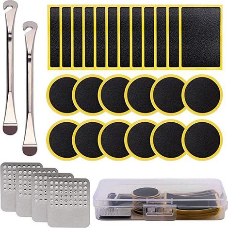 Parche para bicicleta, kit de reparación de pinchazos de neumáticos de 30 piezas, autoadhesivo, sin pegamento, para motocicletas y escofinas metálicas para bicicletas de carretera, de montaña y de cer